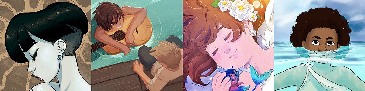 Icons of four mermaid-themed webcomics, in order of listing below