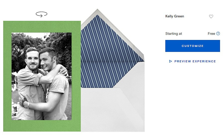 Gay couple embraced on card design
