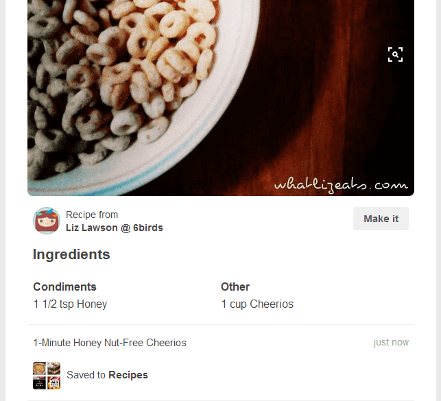 Example of Pinterest's "Rich Pins" feature for recipes