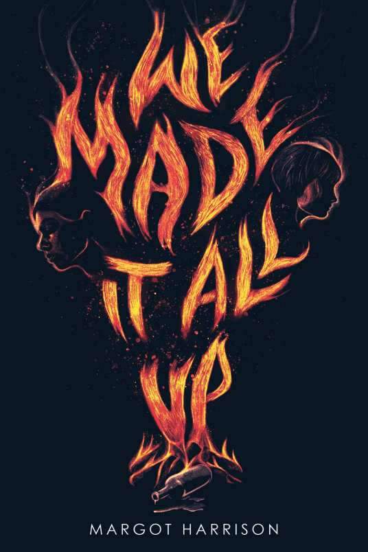 Titular typography in shape of flames of fire and two heads